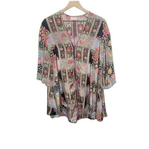 CIENNA Australia Women's XL Floral Boho Kimono Silk Snap Flowy Lightweight Tunic